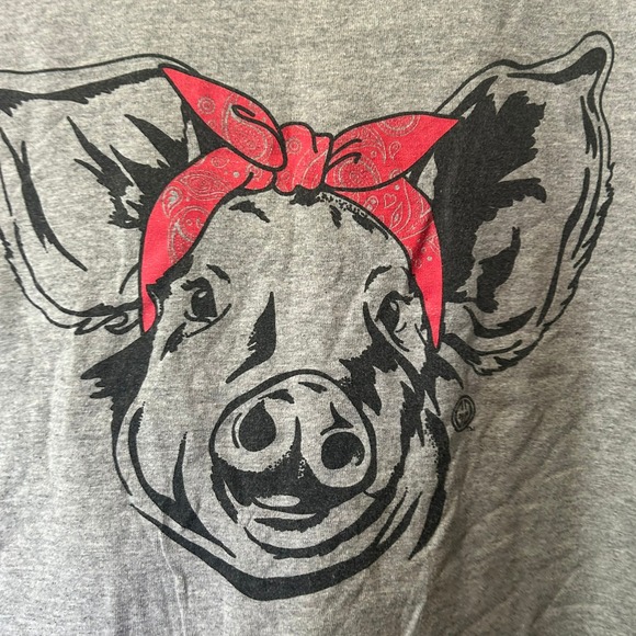 Girlie Girl Originals Pig Bandana Graphic T-Shirt Gildan Gray Medium - Picture 3 of 5